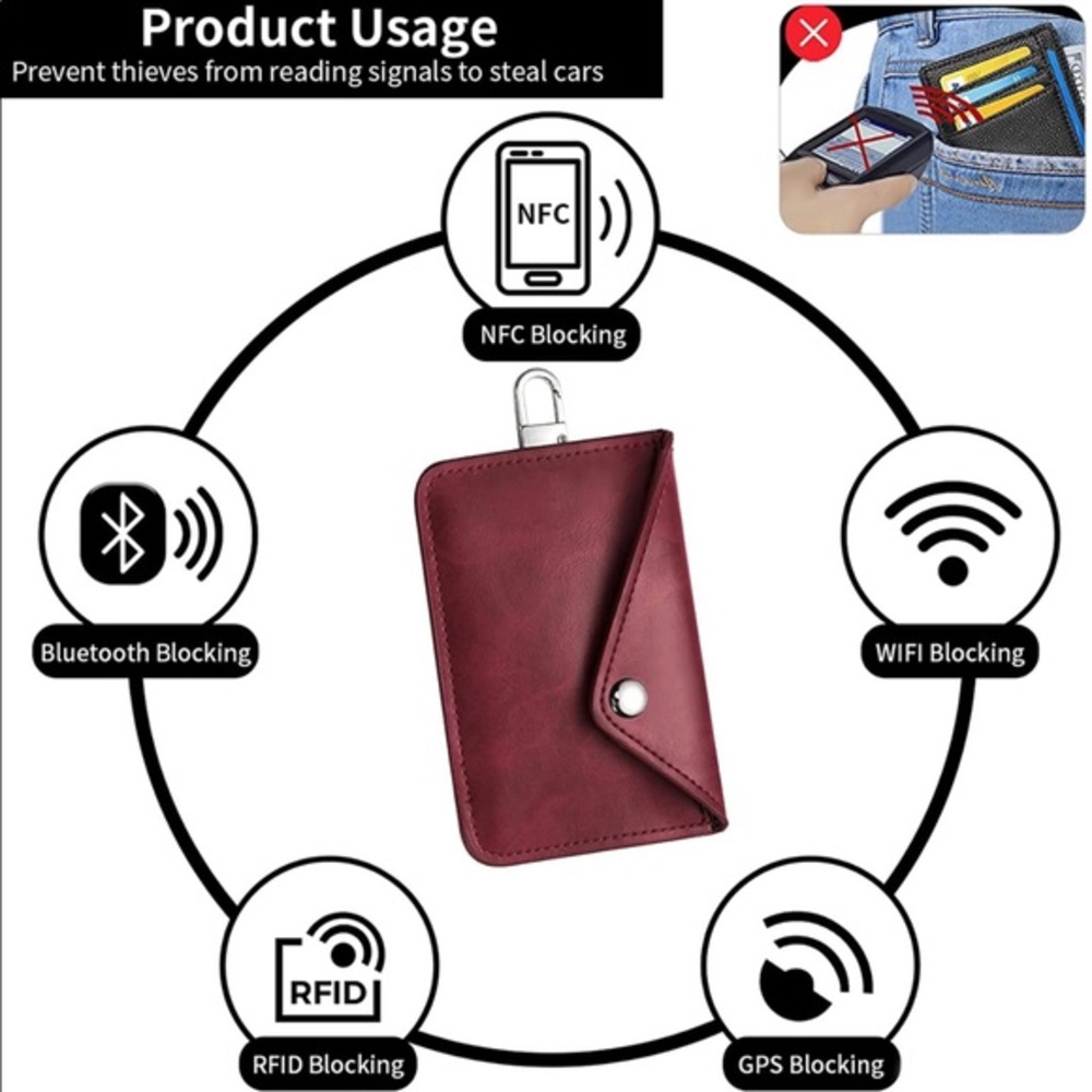 100% Leather Key Fob Signal Blocker - Car Key RFID Signal Blocking Wallet Pouch
